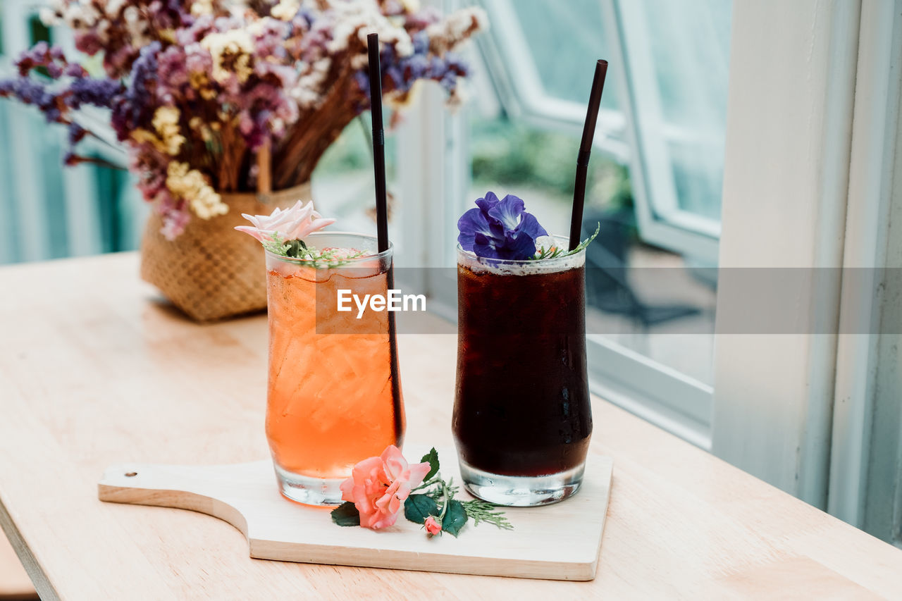 Close-up of drink in glass on table