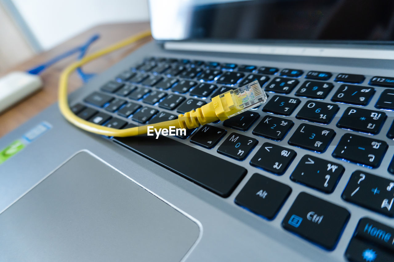 Close-up of computer keyboard on table