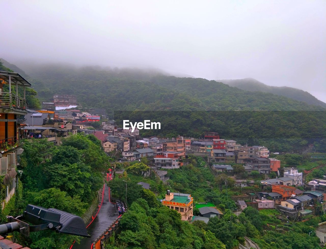 High angle view of buildings in city