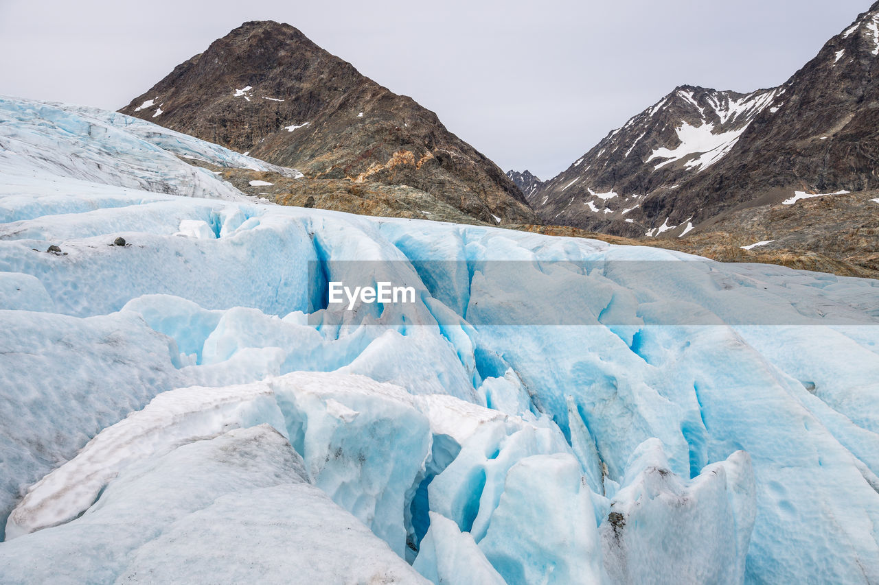 Glaciers against mountains during winter