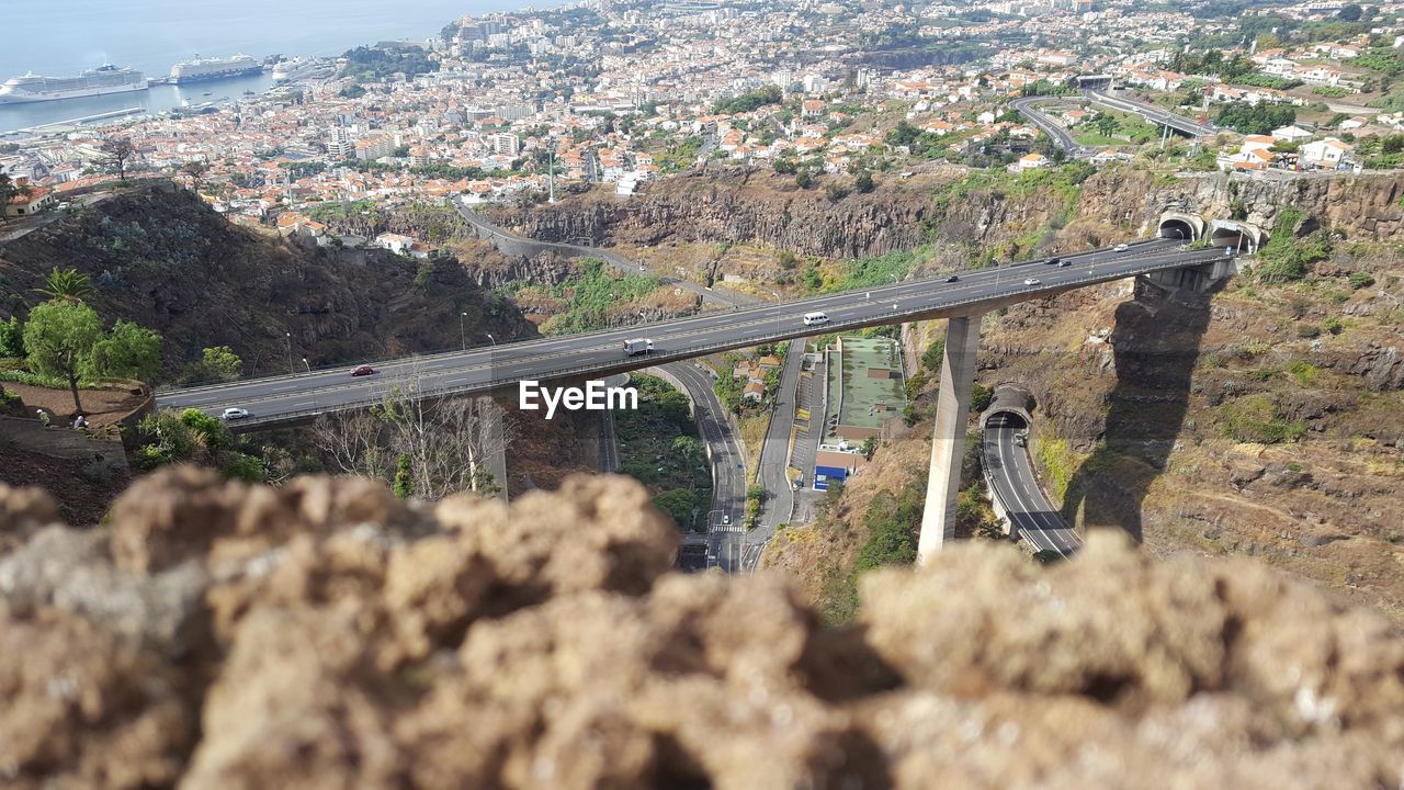 High angle view of bridge in city