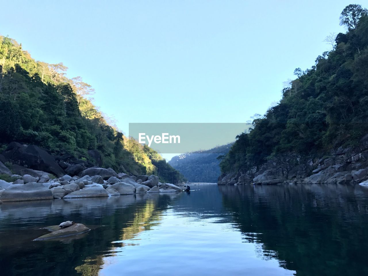 SCENIC VIEW OF LAKE AGAINST CLEAR SKY