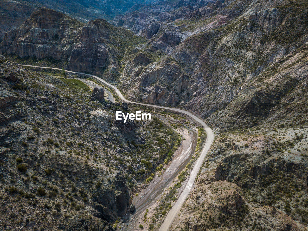 High angle view of winding road on mountain