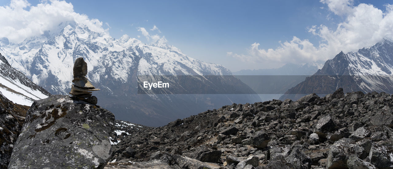 Scenic view of snowcapped mountains against sky