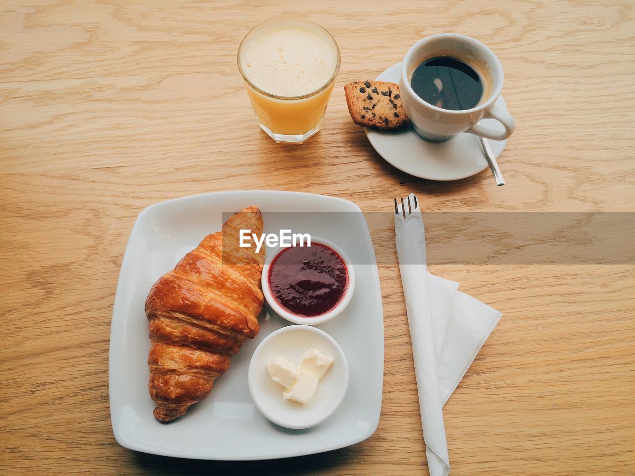 High angle view of breakfast served on table