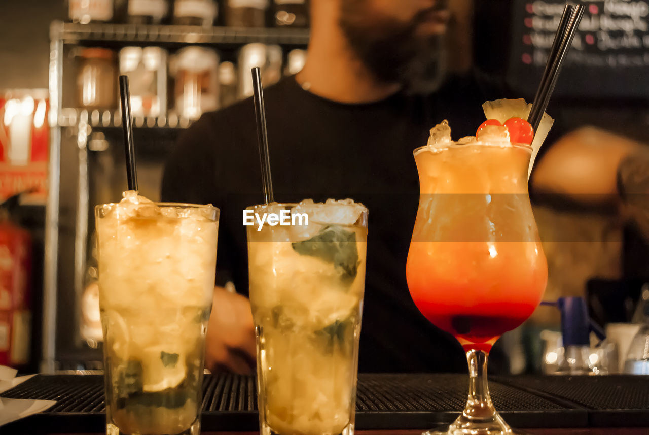 Close-up of drinks on table at bar