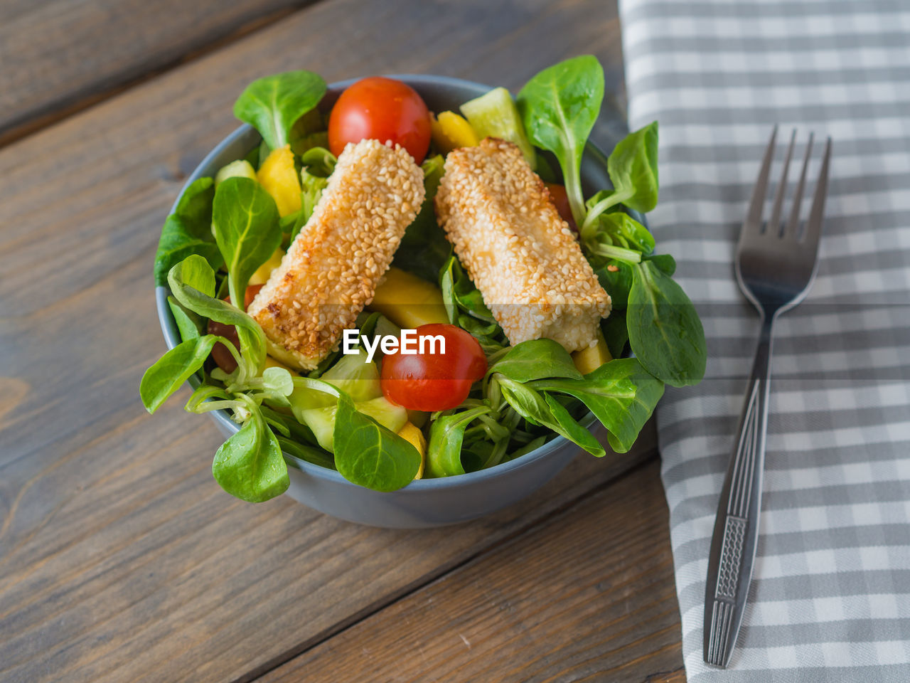 High angle view of salad in plate on table