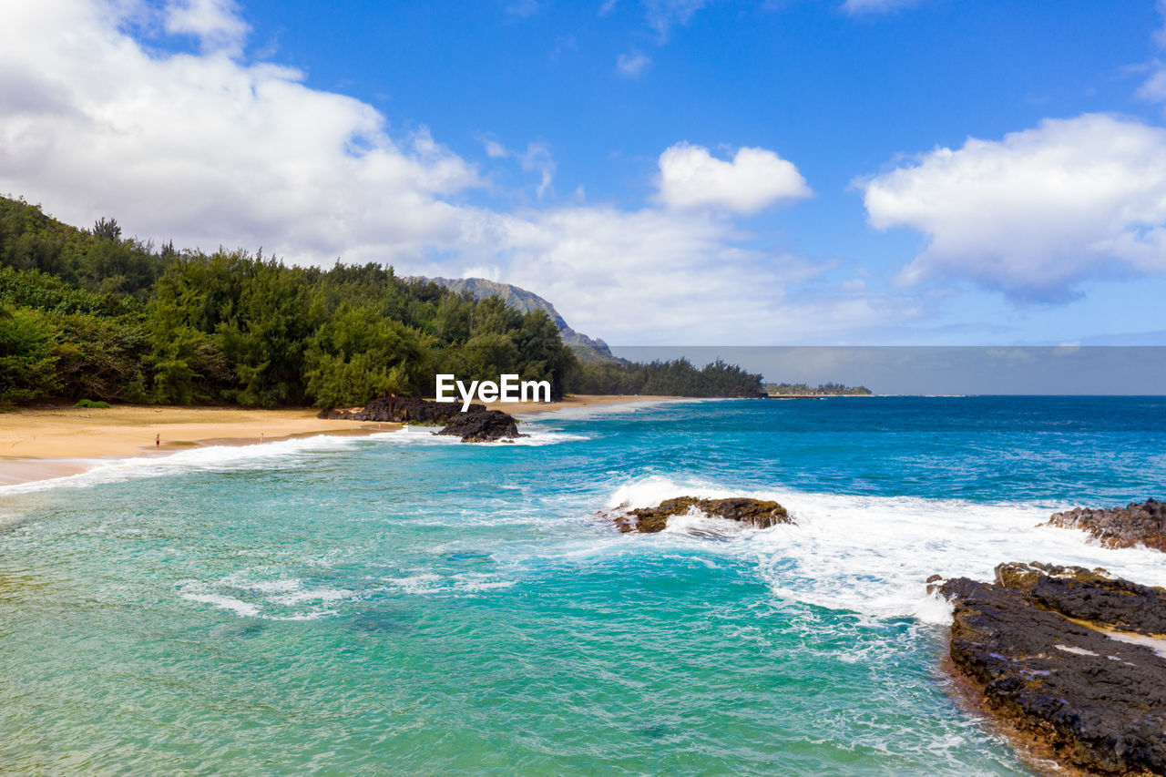 SCENIC VIEW OF SEA AND ROCKS AGAINST SKY