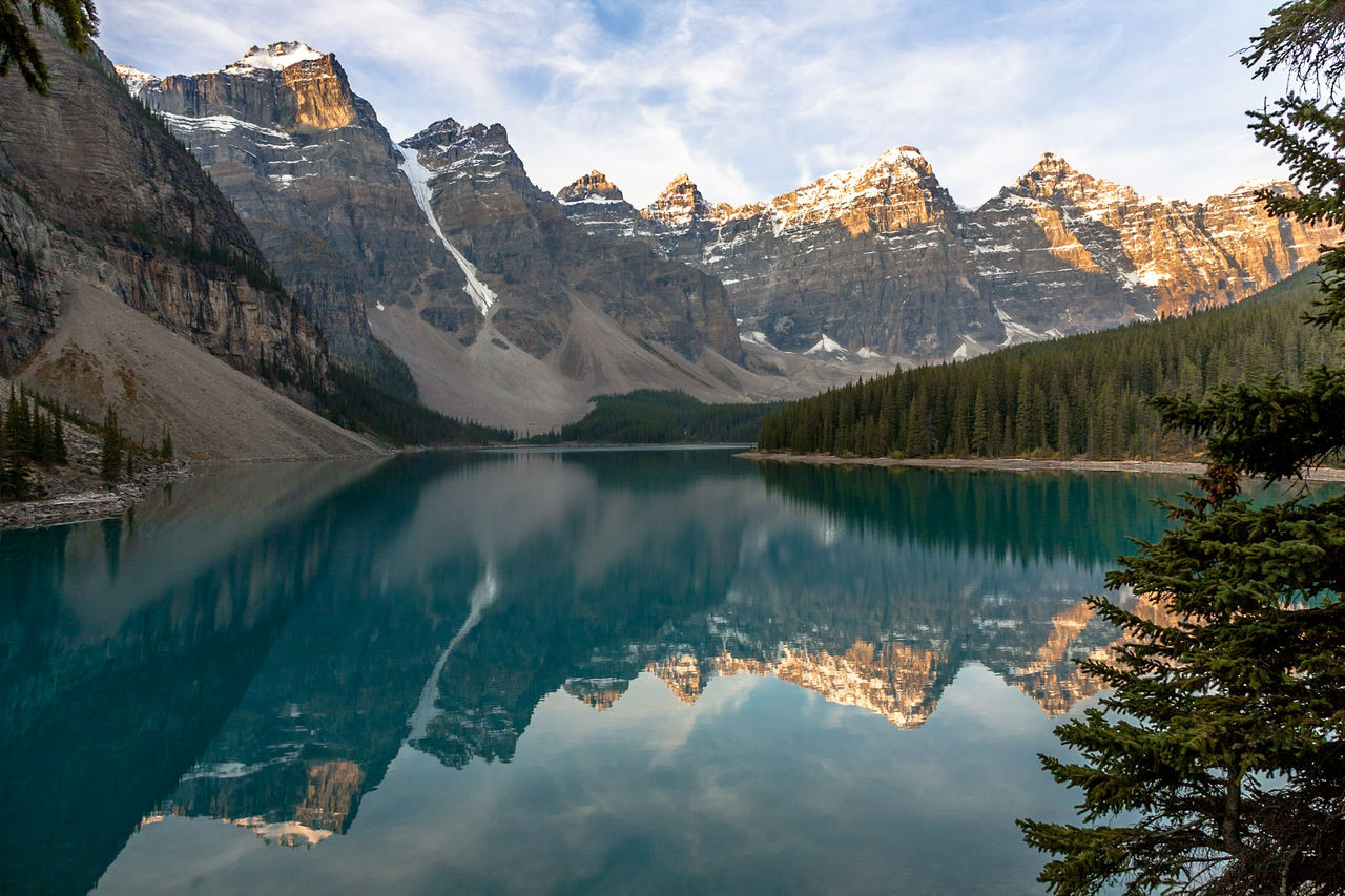 Panoramic view of lake and mountains against sky