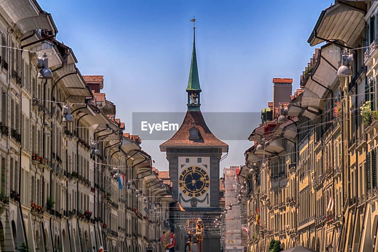 Low angle view of buildings against sky in bern, switzerland