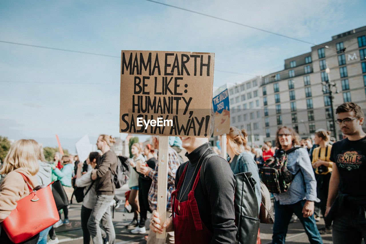 Group of people demonstrating at the climate strike in berlin