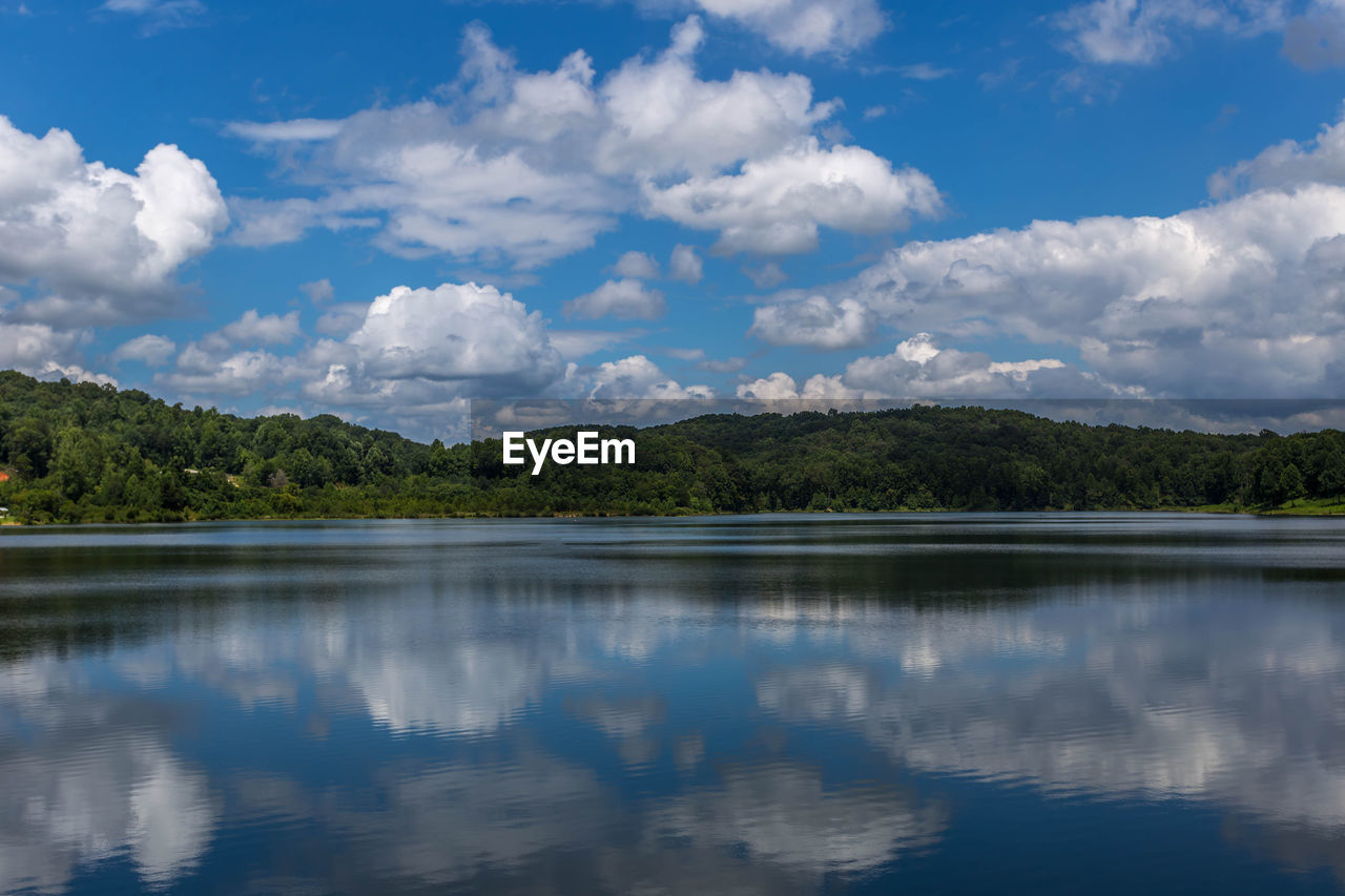 Reflection of clouds in calm lake