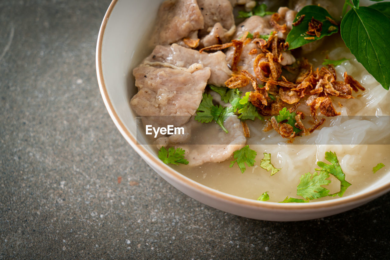 high angle view of food in bowl on table