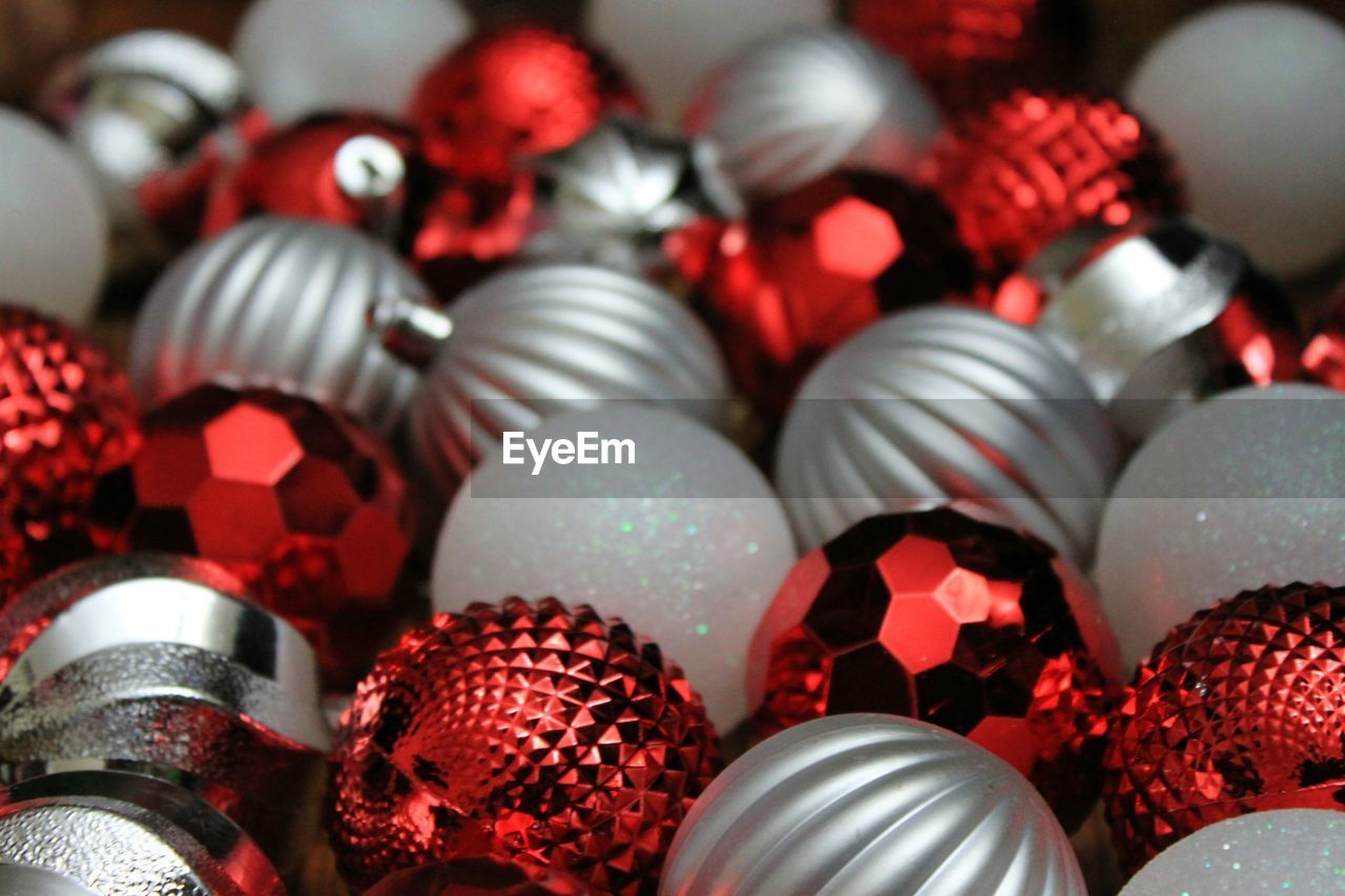 Full frame shot of christmas ornaments