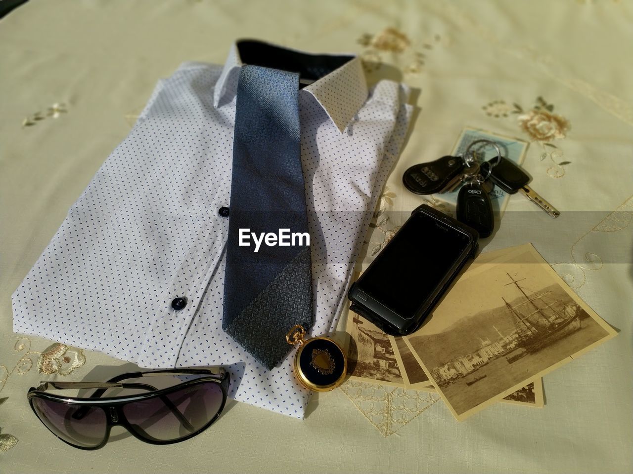 fashion, still life, indoors, no people, high angle view, glasses, sunglasses, business, menswear, bag, shoe, clothing, purse, table, connection, absence, textile, personal accessory, close-up, necktie, womenswear