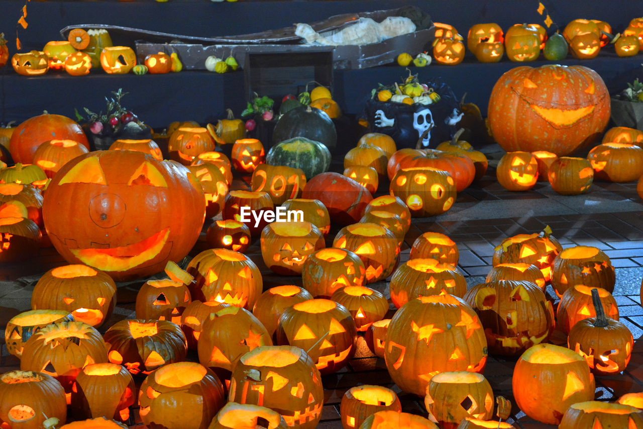 Close-up of pumpkins for sale