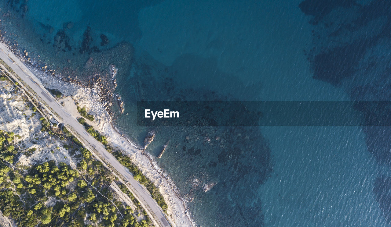 Top view with drone of the ligurina beach, in the city of imperia.