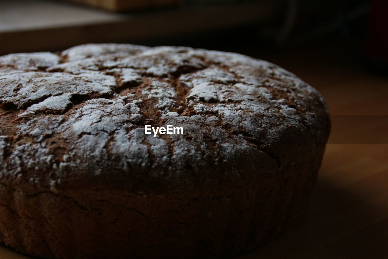 Close-up of loaf of bread on table