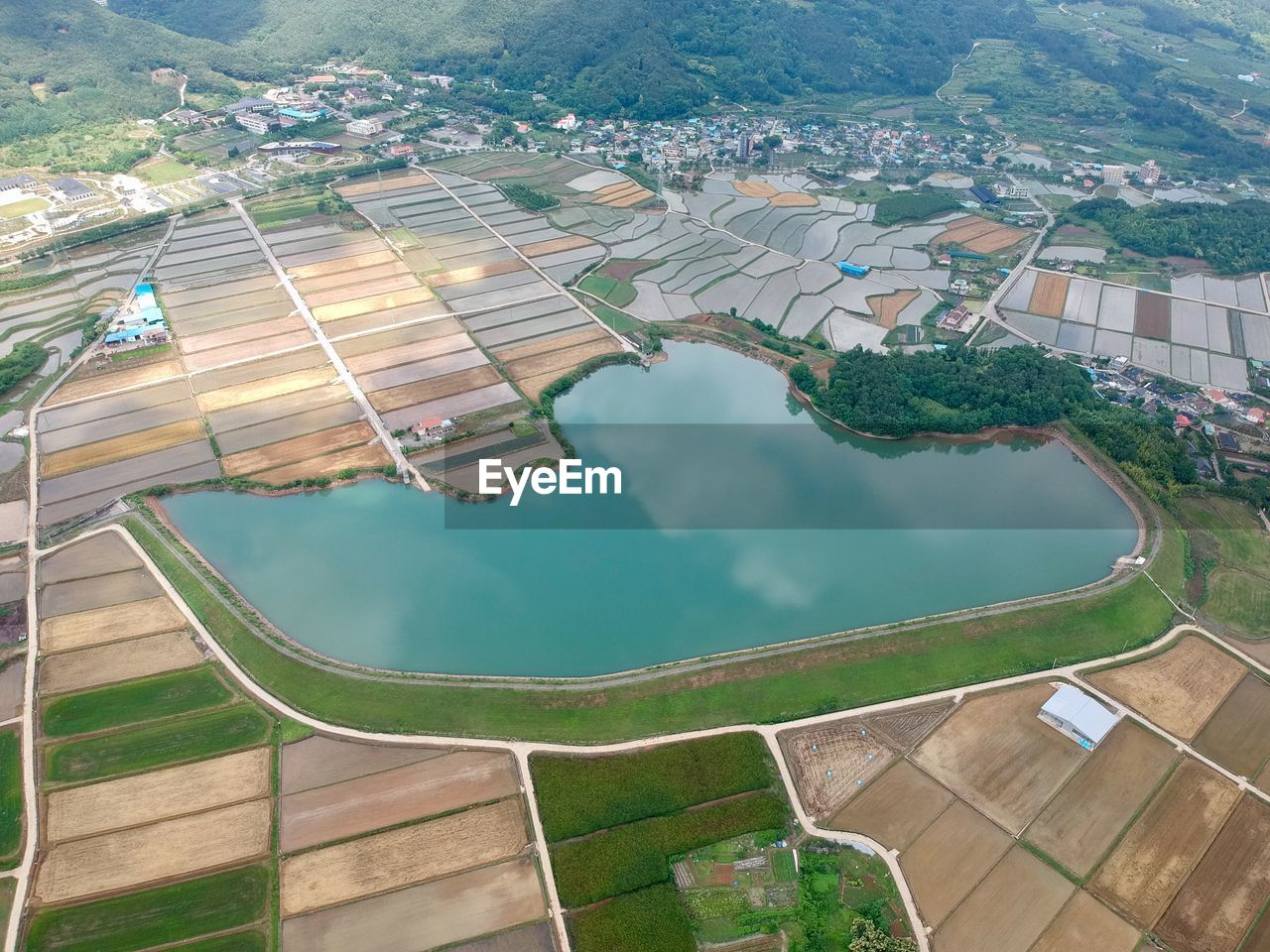 High angle view of swimming pool by lake