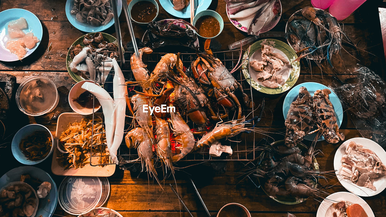 High angle view of food on table in restaurant