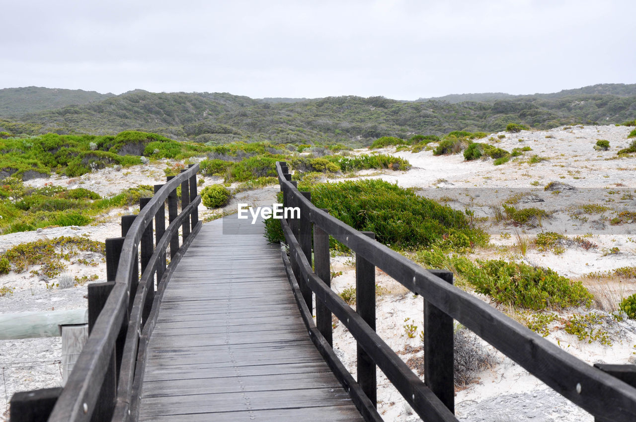 BOARDWALK ON BEACH AGAINST SKY