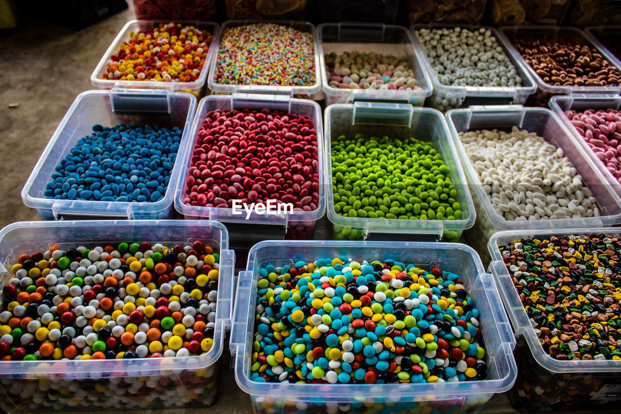 high angle view of various food for sale