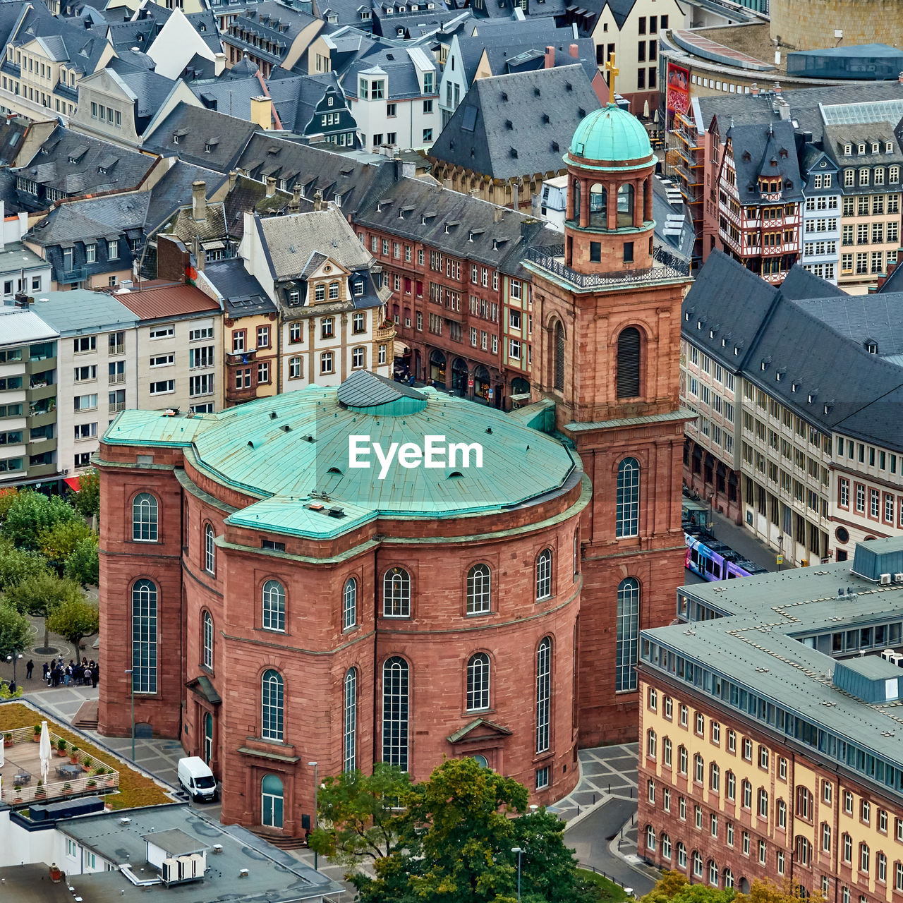 Frankfurt, germany, the paulskirche with the green roof of copper plates in the city centre