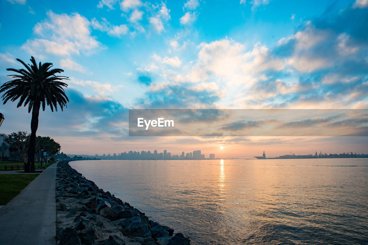 Scenic view of sea against sky during sunset