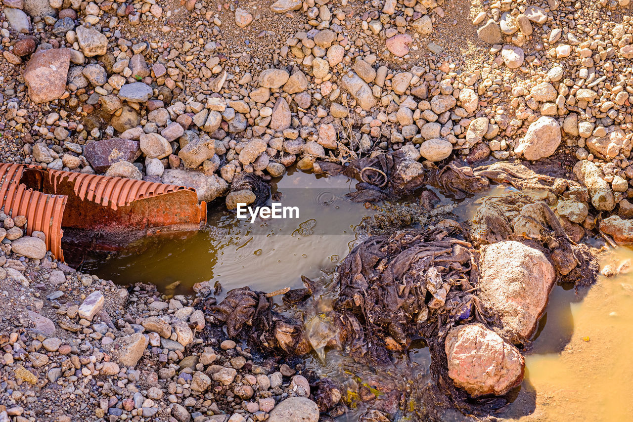 High angle view of stones by river