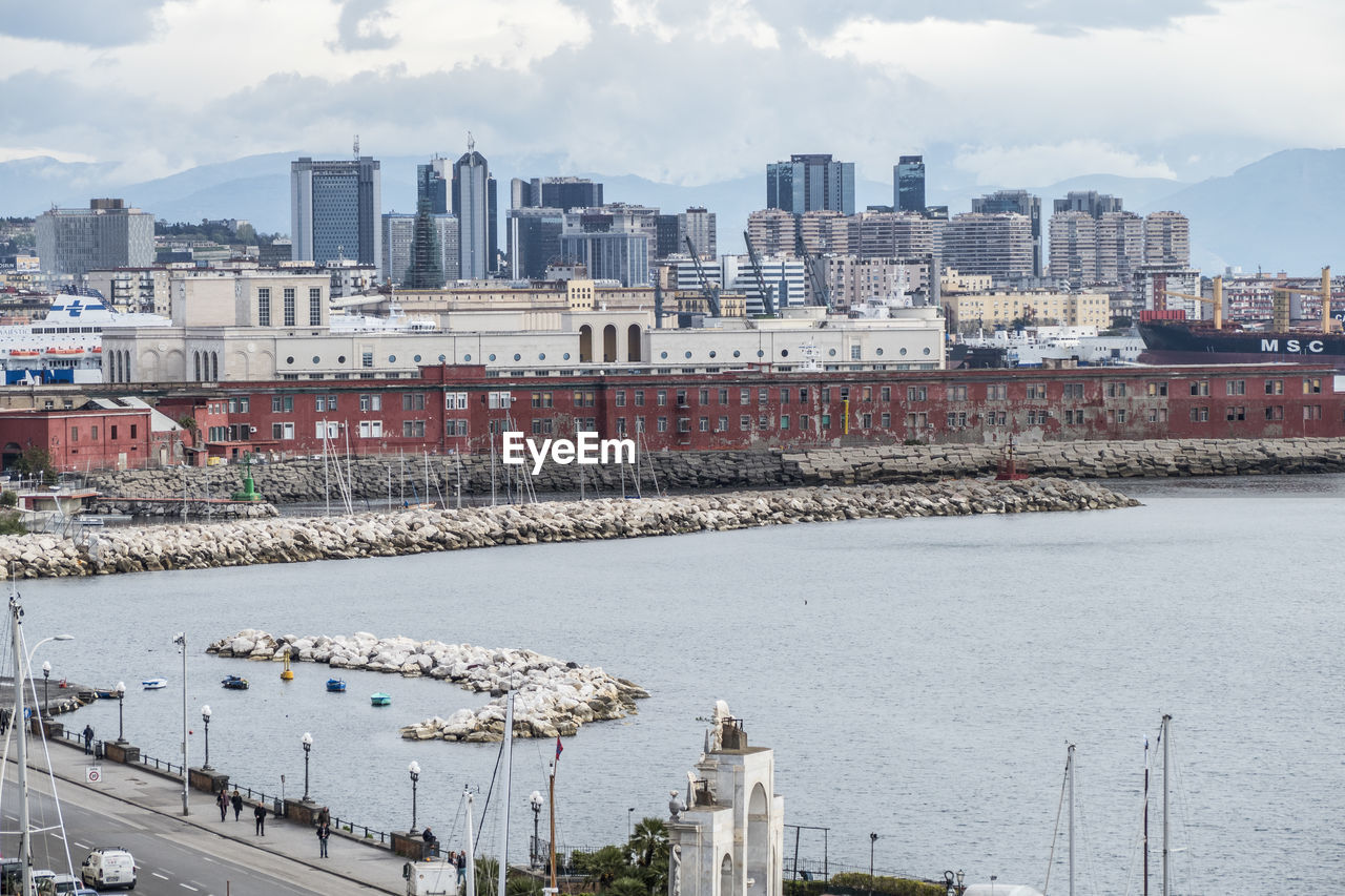 Citiscape of napoli with the port and the business center