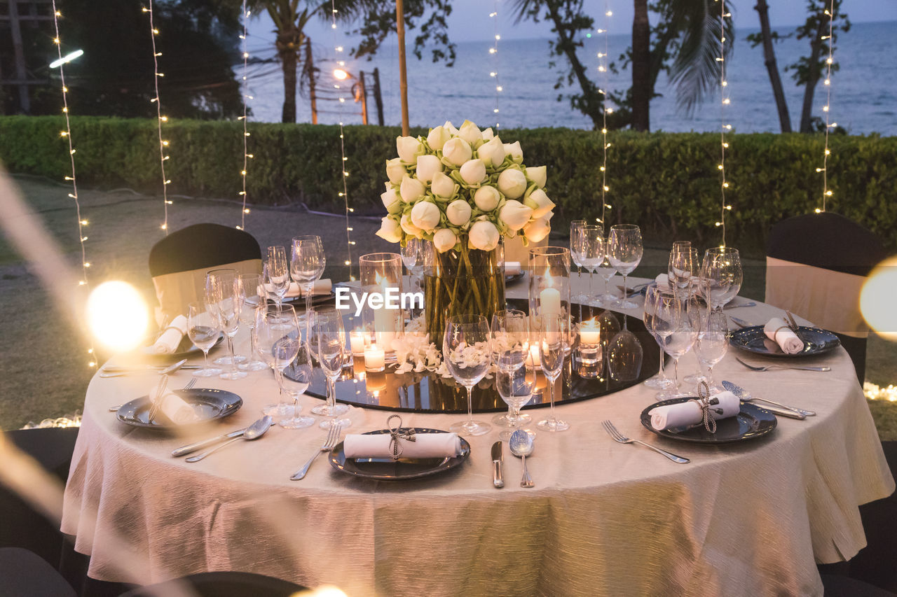 View of wine glasses on table