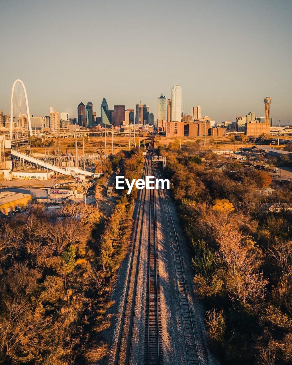 High angle view of cityscape against clear sky