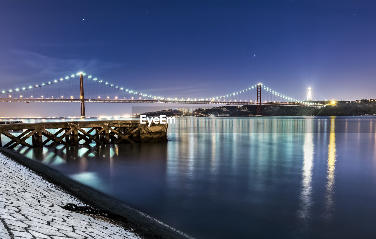 April 25th bridge over tagus river against sky at dusk