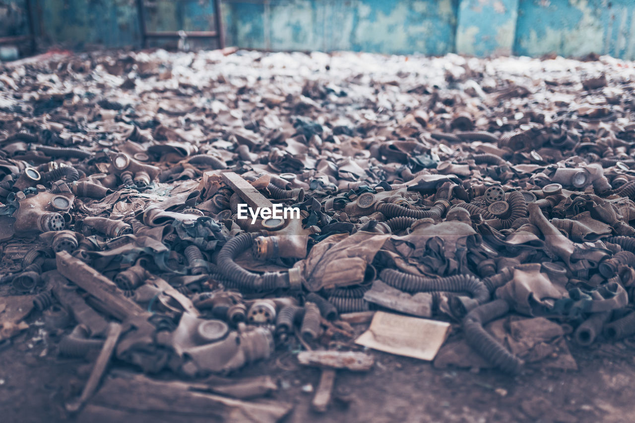 Various abandoned equipment in factory