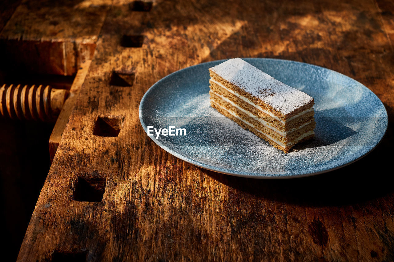 Close-up of cake in plate on table
