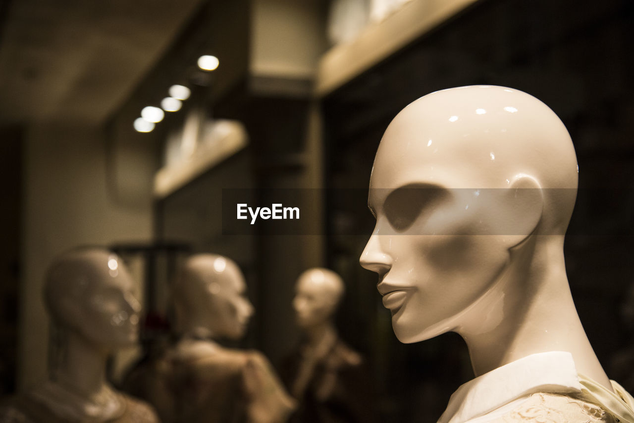 Close-up of female mannequins in store