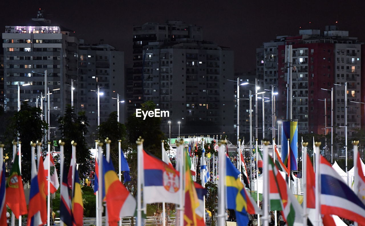 Panoramic view of city at night