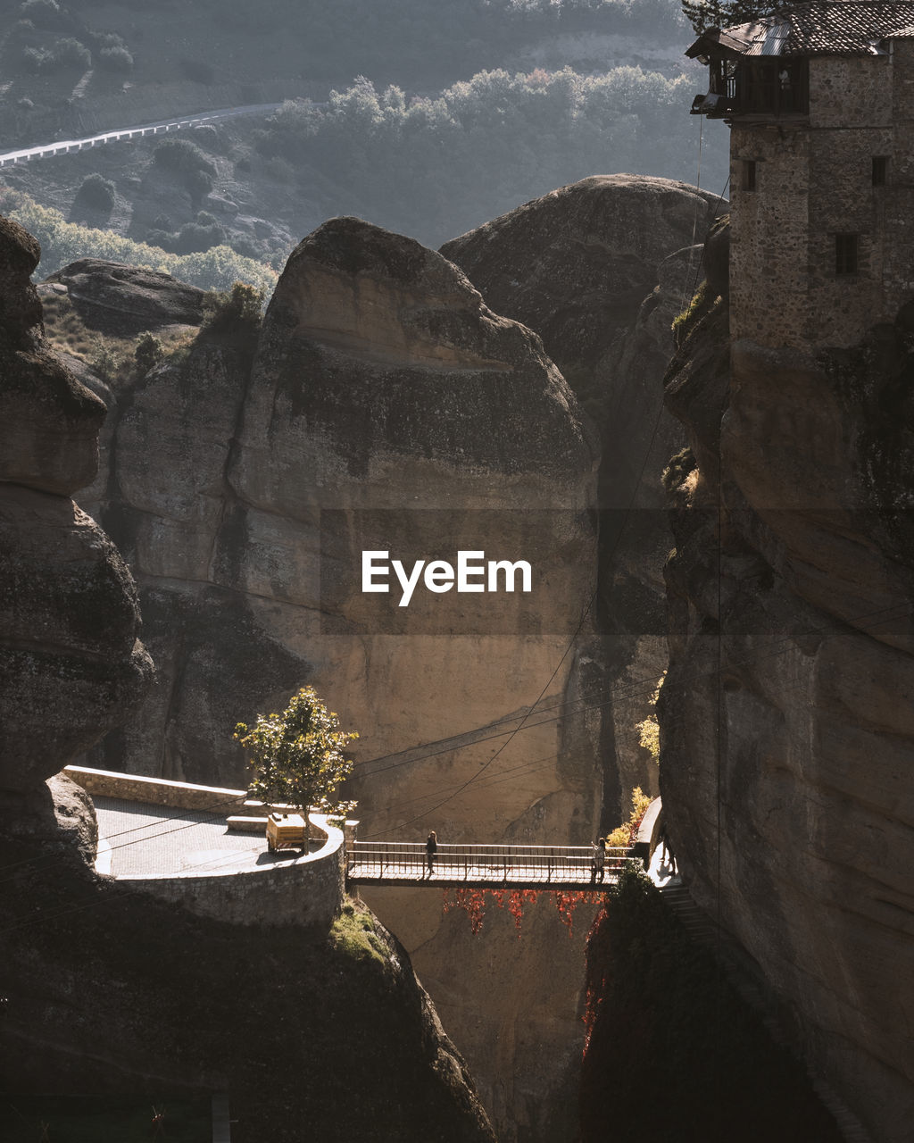 High angle view of bridge amidst mountains