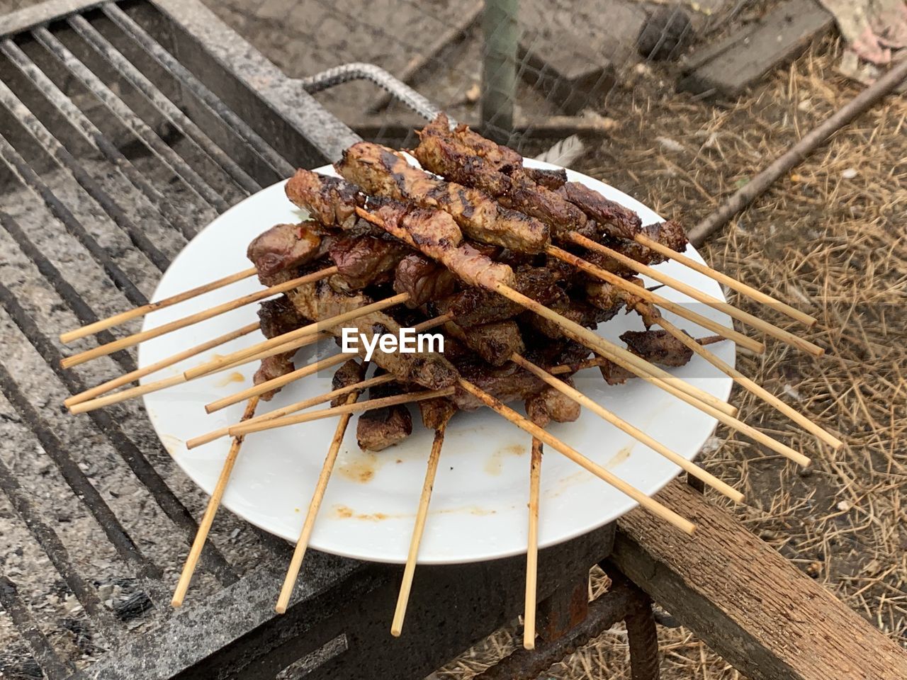 High angle view of grilled meat