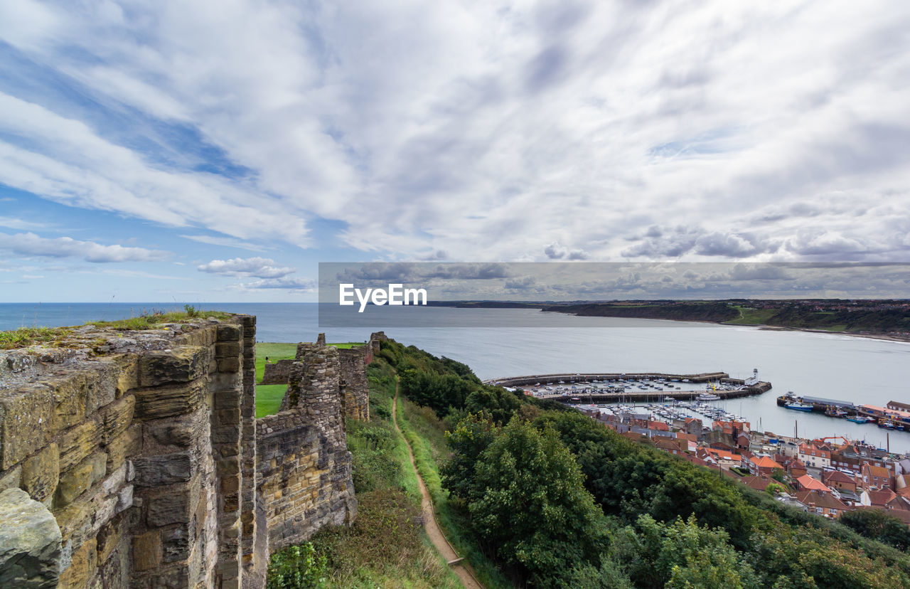 Landscape view of scarborough from the ruined castle on the mountain