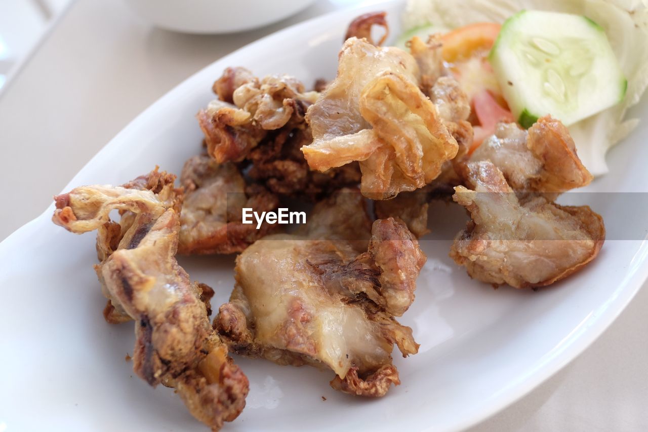 High angle view of food in plate on table