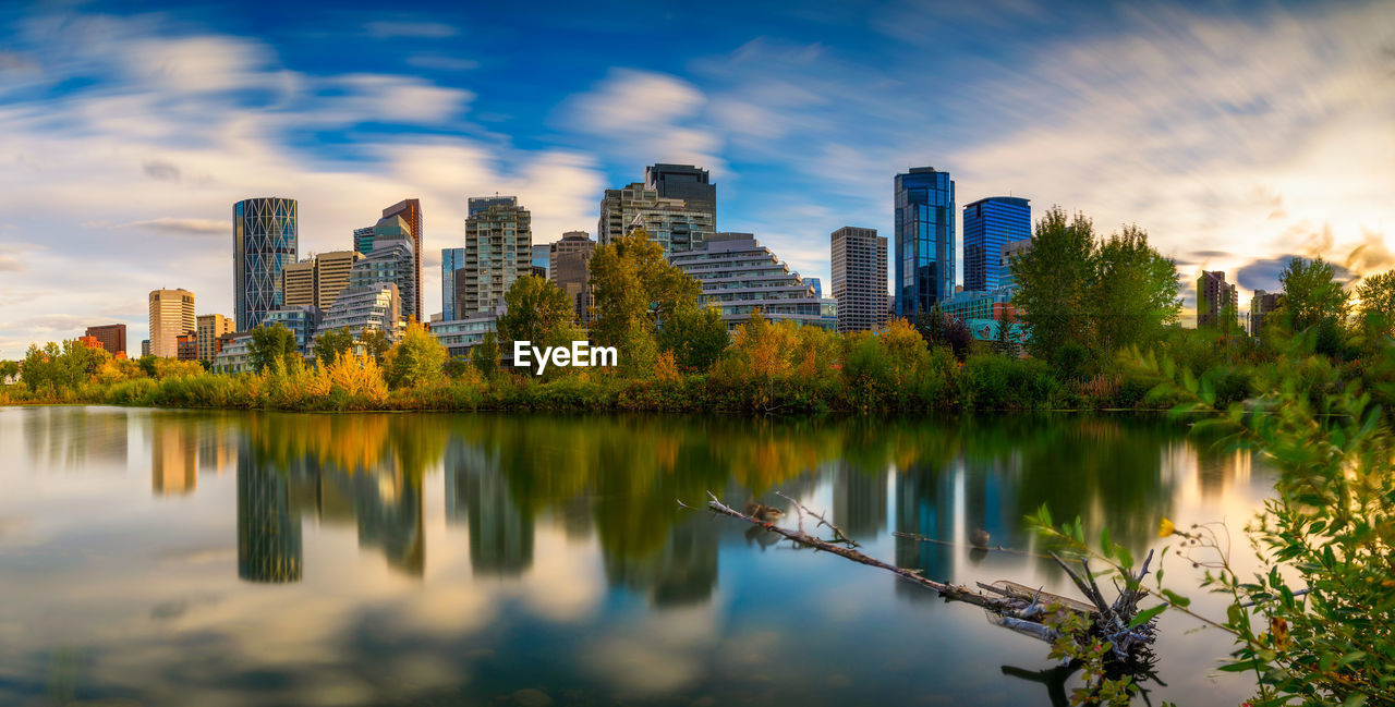 reflection of buildings in city