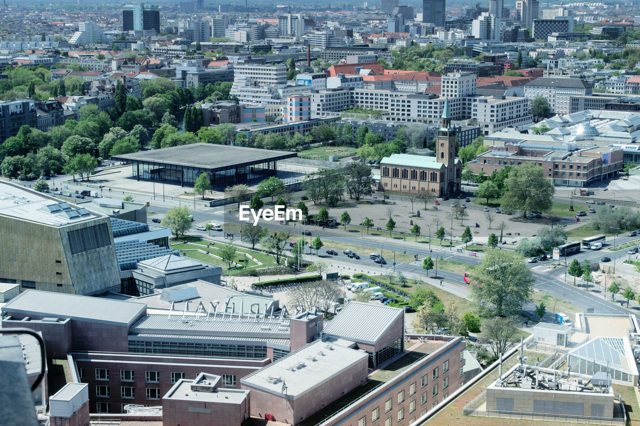 High angle view of buildings