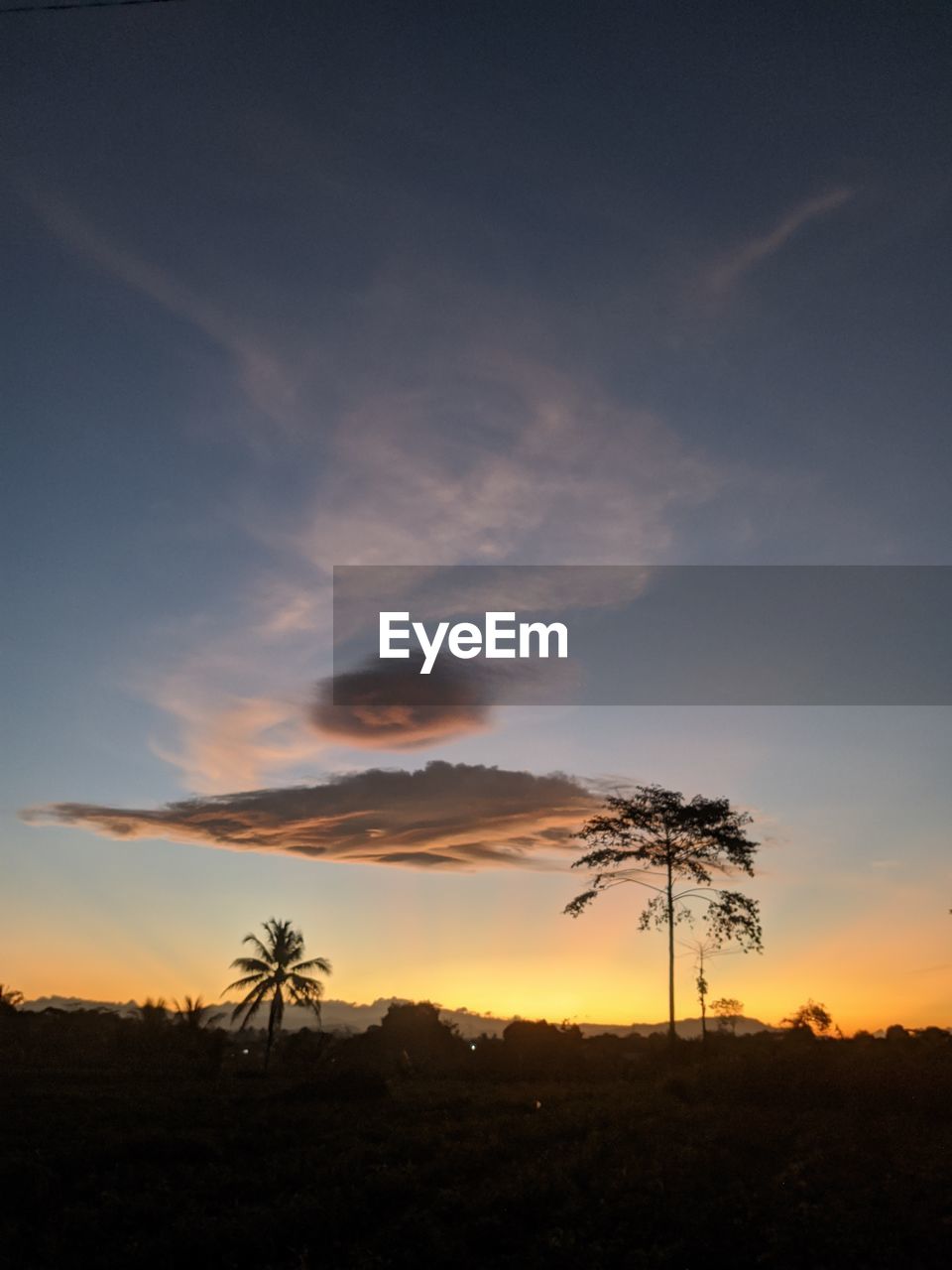 scenic view of landscape against cloudy sky during sunset