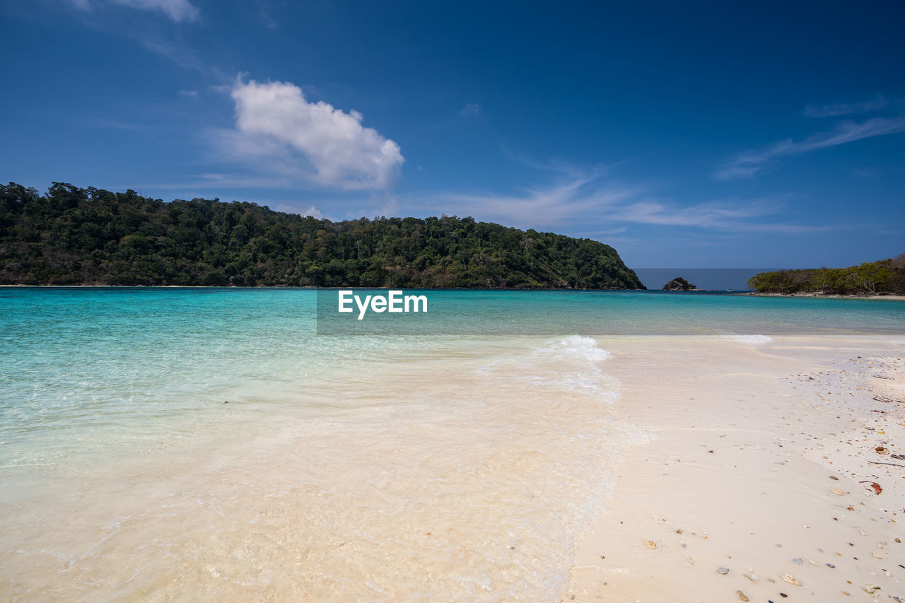 SCENIC VIEW OF BEACH AGAINST BLUE SKY