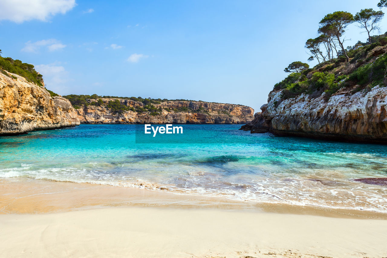 SCENIC VIEW OF SEA AGAINST ROCK FORMATION