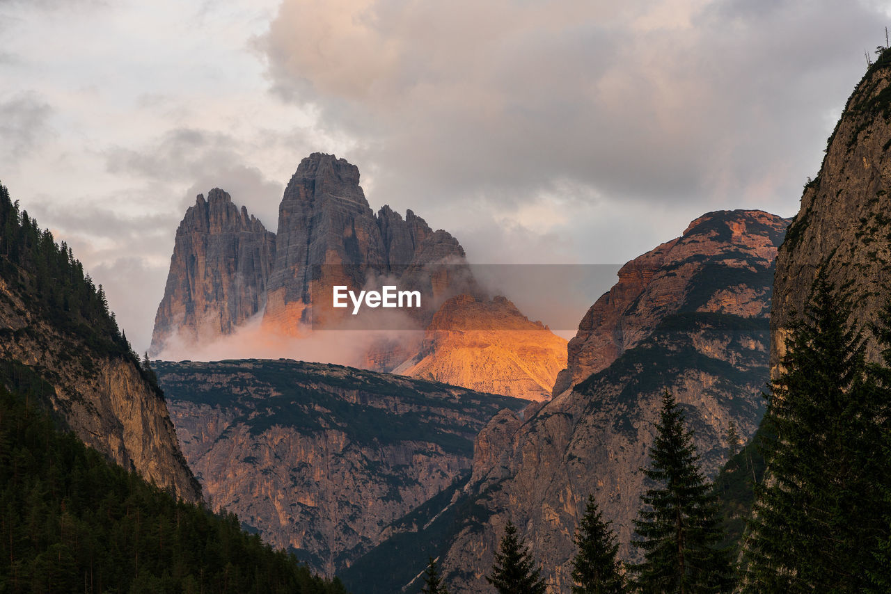 Panoramic view of mountains against sky during sunset