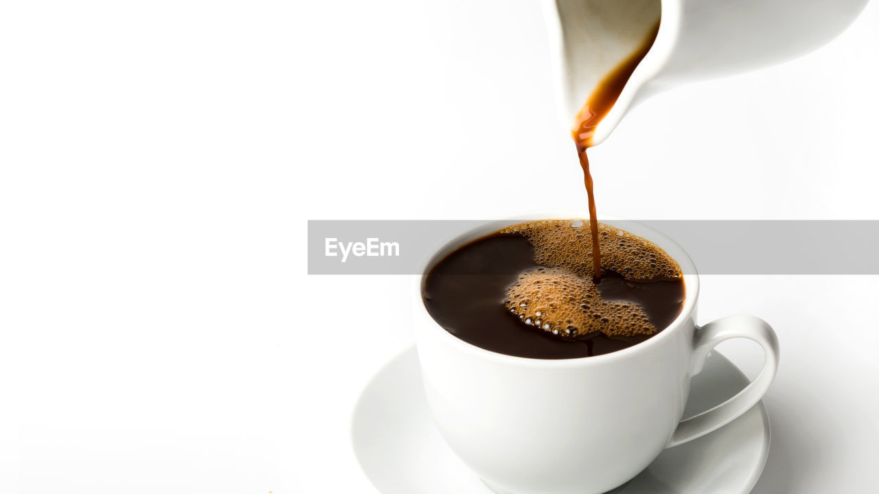 CLOSE-UP OF COFFEE CUP WITH WHITE BACKGROUND