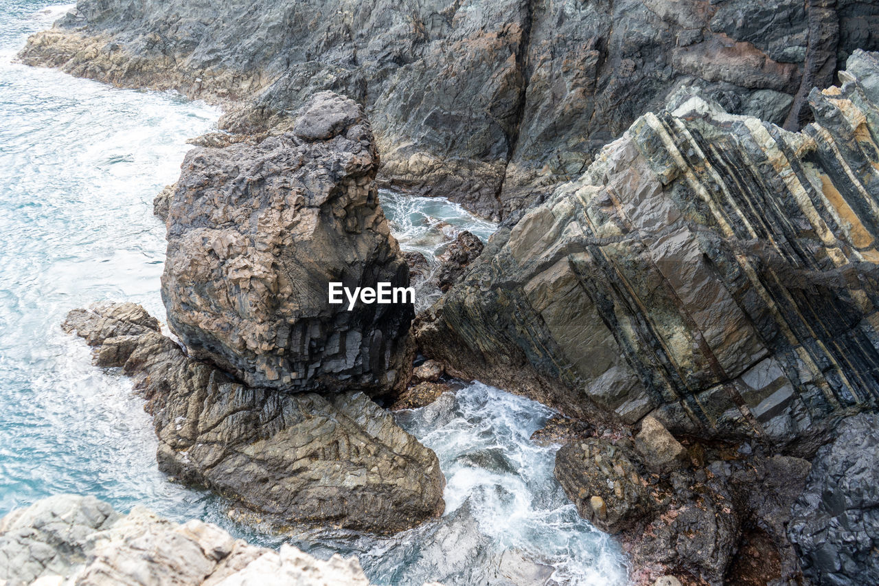 Scenic view of rock formation in water