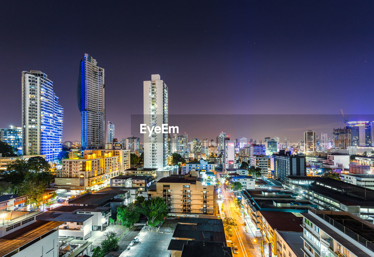 Illuminated city at night